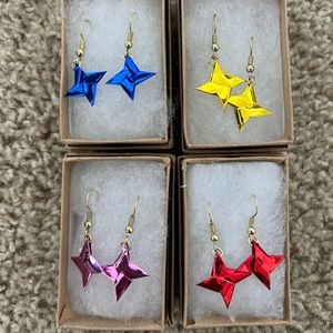Shiny metallic shuriken origami earrings